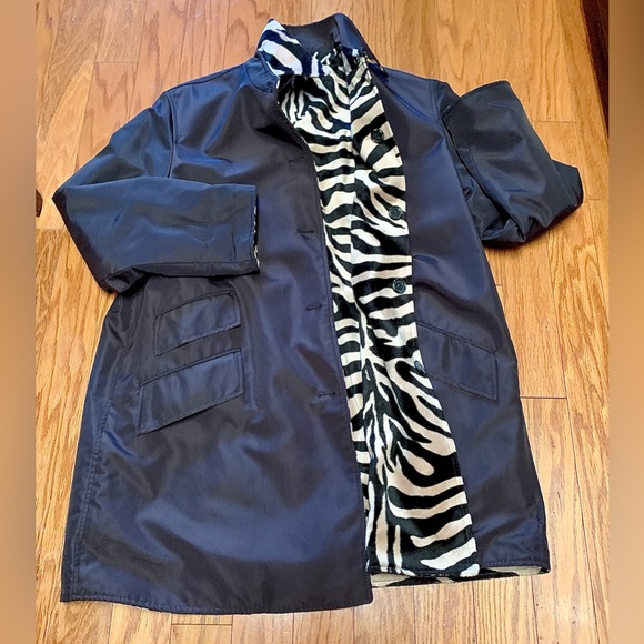 Women’s Large Anne Klein II Reversible Brown Shell/Faux Fur Zebra Stripe Coat - Picture 16 of 16